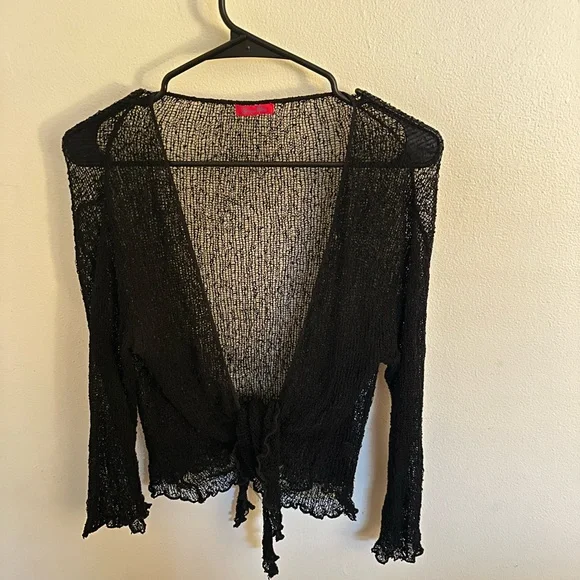 Tops | Black Sheer Knit Cardigan | Poshmark